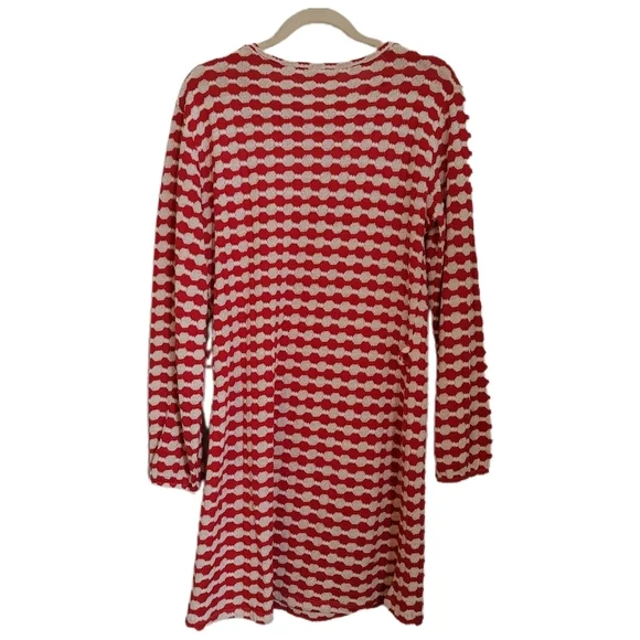 Zara Dress L Large Red Knit White Long Sleeve Scoop Neck - Picture 5 of 6